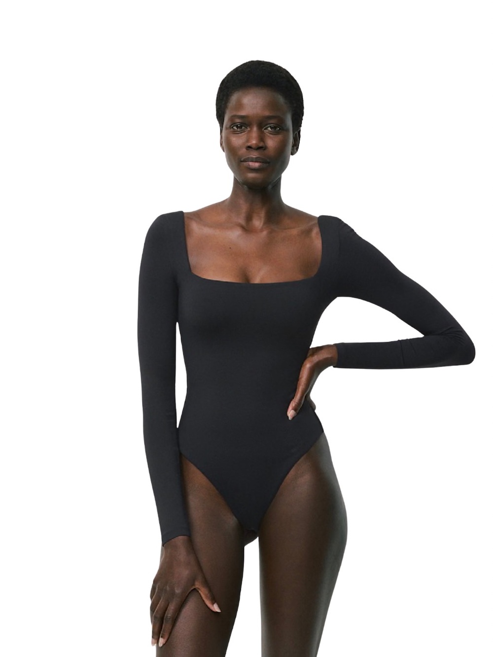Aritzia BABATON Contour Squareneck Long-sleeve Bodysuit Size XL Black | Workwear